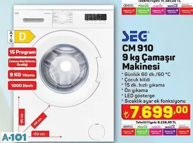 SEG 9 KG ÇAMAŞIR MAKİNESİ SEG 9 KG ÇAMAŞIR MAKİNESİ